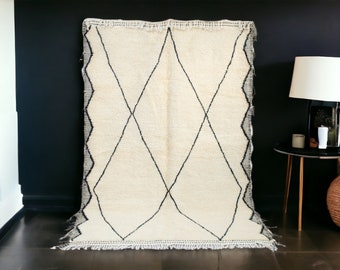 WHITE Berber Moroccan Rug, Cool Handknotted Rug From Sheep Wool, Boho Moroccan Carpet For Your Living Room