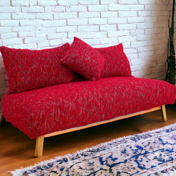 Rotes Bodenkissen Zweiersofa, Arabisches Sofakissen, Bodensitzmöbel mit Rückenstütze, Meditationskissen, Deckkissen mit Dekokissen