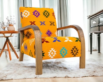 Moroccan Kilim Rug Armchair, Mid century armchair, Retro lounge chair, relax vintage modern chair
