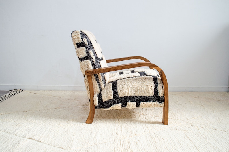 Moroccan Kilim Rug Armchair, Mid century armchair, Retro lounge chair, relax vintage modern chair image 5