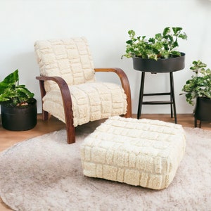 Mid century Chair and Ottoman Set for Living Room, Lounge chair, Accent chair, Wood Sessel, Vintage Armchair