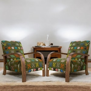 Set of 2 Midcentury Lounge Chair, Kilim Rug Armchair, Retro lounge chair, relax vintage modern chair, Living room Chair, Wooden Sessel