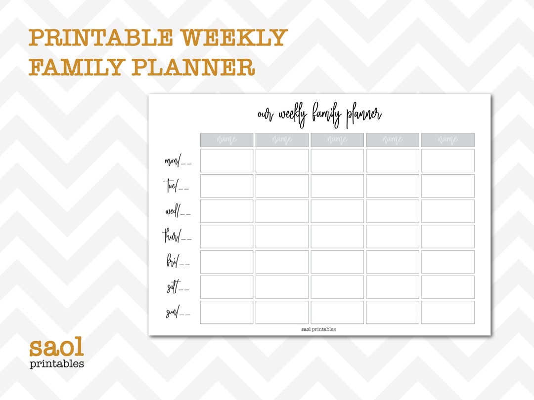 Weekly Family Planner // Printable Weekly Planner, A4 Size, A5 Size ...
