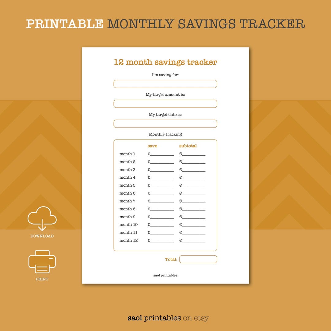 Monthly Savings Tracker, Blank Template for Full Year Saving Target and ...