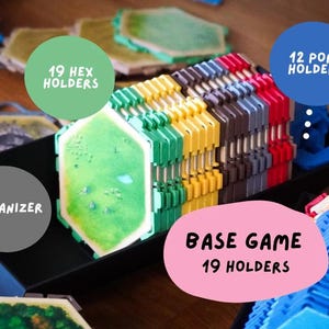 Soportes hexagonales (paquete de 19 o combo completo) para la organización de juegos de mesa de asentamiento y comercio basados en hexágonos. imagen 2