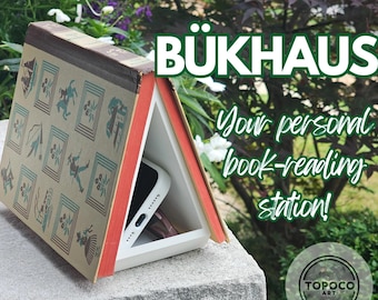 BÜKHAUS - Soporte portátil para libros con almacenamiento - Soporte de viaje y protector de lomo de libros - Regalo único para lectores y amantes de los libros