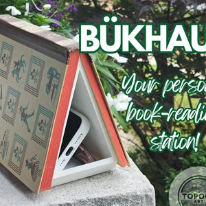 BÜKHAUS - Draagbare boekenhouder met opberger - Boekenstandaard voor op reis en rugbeschermer Uniek cadeau voor lezers en boekenliefhebbers afbeelding 1