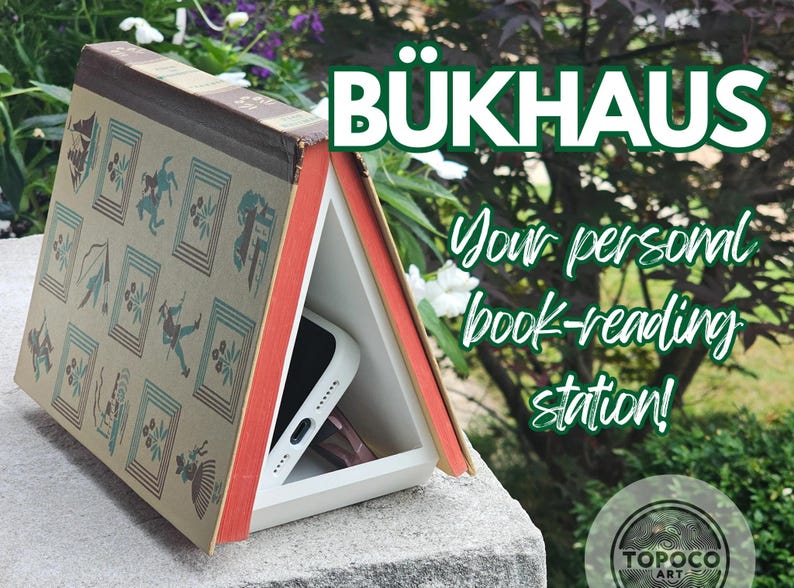 BÜKHAUS - Draagbare boekenhouder met opberger - Boekenstandaard voor op reis en rugbeschermer Uniek cadeau voor lezers en boekenliefhebbers afbeelding 1