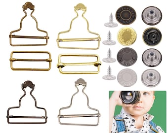 Dungaree clips / overalls buckle with adjustable slider and button / bronze gold gunmetal silver / jumpsuits