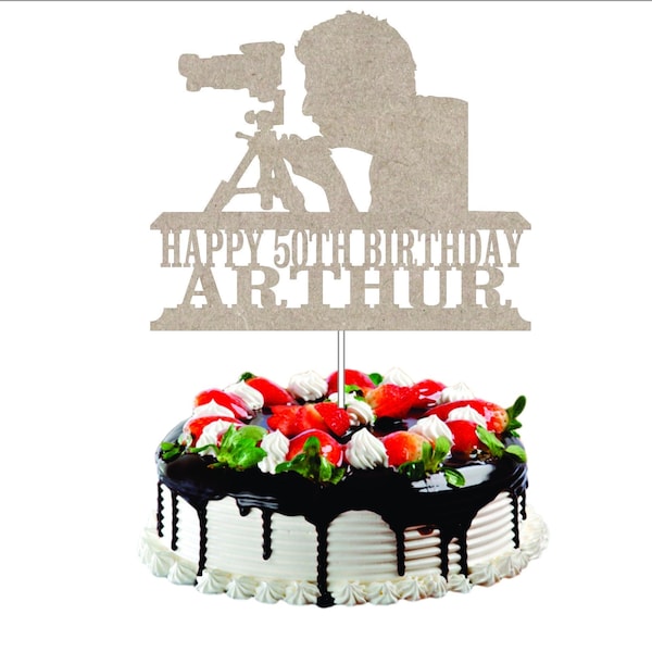 Photographer Happy Birthday Cake Topper, MDF Board Cameraman Theme Cake Topper with Any Name & Age for Birthday Party Cake Decorations
