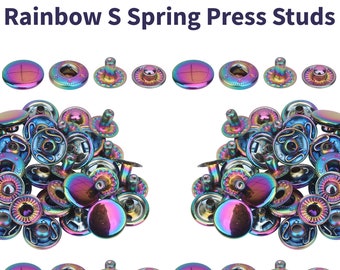 Metal S Spring Press Studs Rainbow Colour S Spring Snaps, Metal Snap Fastener 12/15mm Snap Buttons for Clothing Repair, Leathercraft, Purse