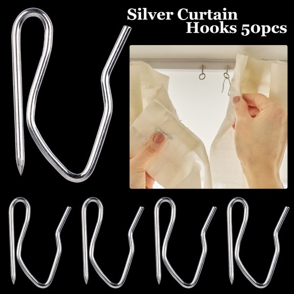 Metal Drapery Pin Hooks, Silver Metal Curtain Hooks, Stainless Steel Hooks, Curtain Pin for Track Curtain, Pencil Pleat Curtains