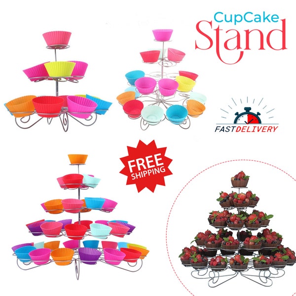 Tier Cup Cake Stand, Cupcake Holder Tier, Metal Wire Cupcake Holder Stand, Cupcake Display Stand for Birthday, Wedding, Banquets Party