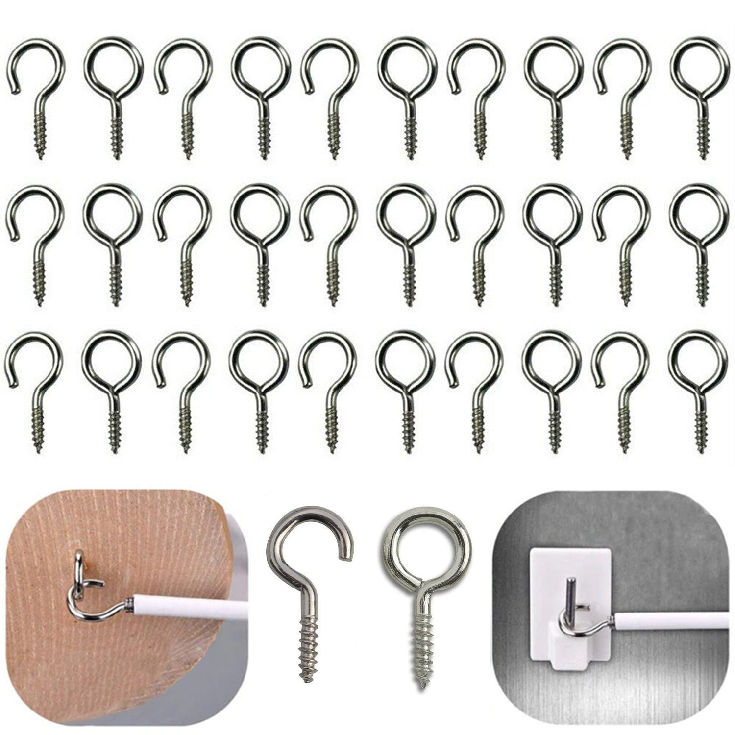Metal Screw Hooks and Screw in Eyes Bolts, Heavy Duty Screw in Eye Hooks  for Indoor & Outdoor, DIY Craft, Keychain, Hanging Frame 