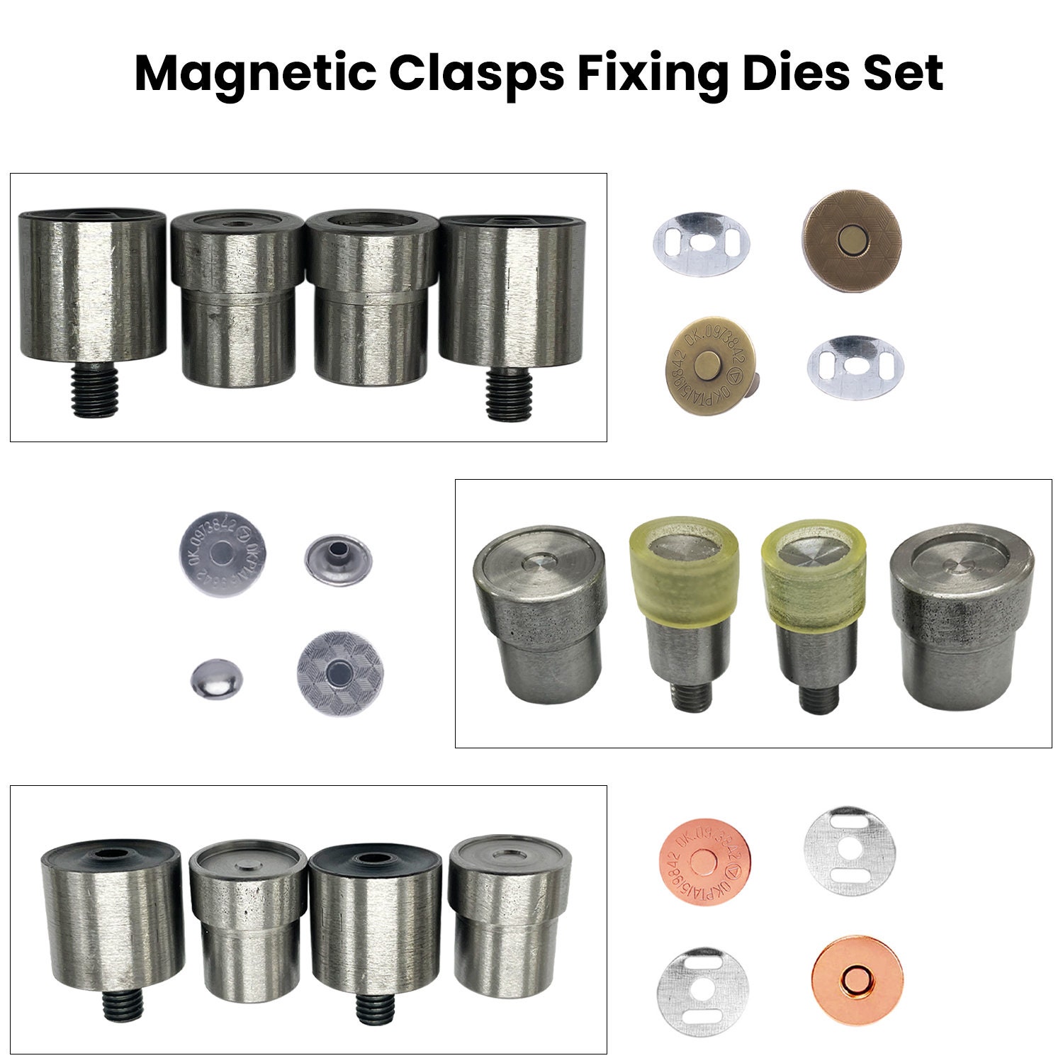4PCs Snap Buttons Dies Mould Set, Wrap Button Kit Stainless Steel Button  Die Hand Snap Pressing Mach…See more 4PCs Snap Buttons Dies Mould Set, Wrap