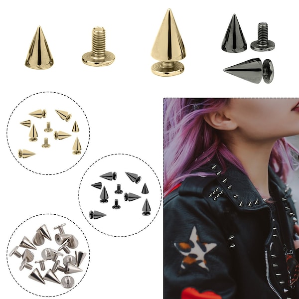 Spike Punk Studs, Screw Back Cone Studs, Nailhead Punk Studs, Spike Cone Studs for Jeans, Jackets, Hats, Shoes, Bags, Clothing