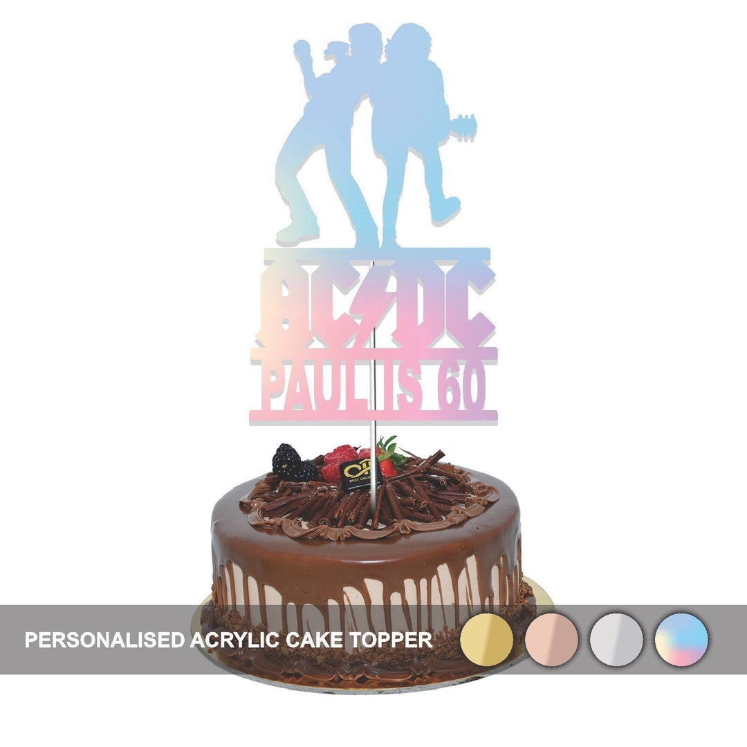 Custom AC DC Acrylic Mirror Cake Topper Rock Star Birthday Cake Topper ...