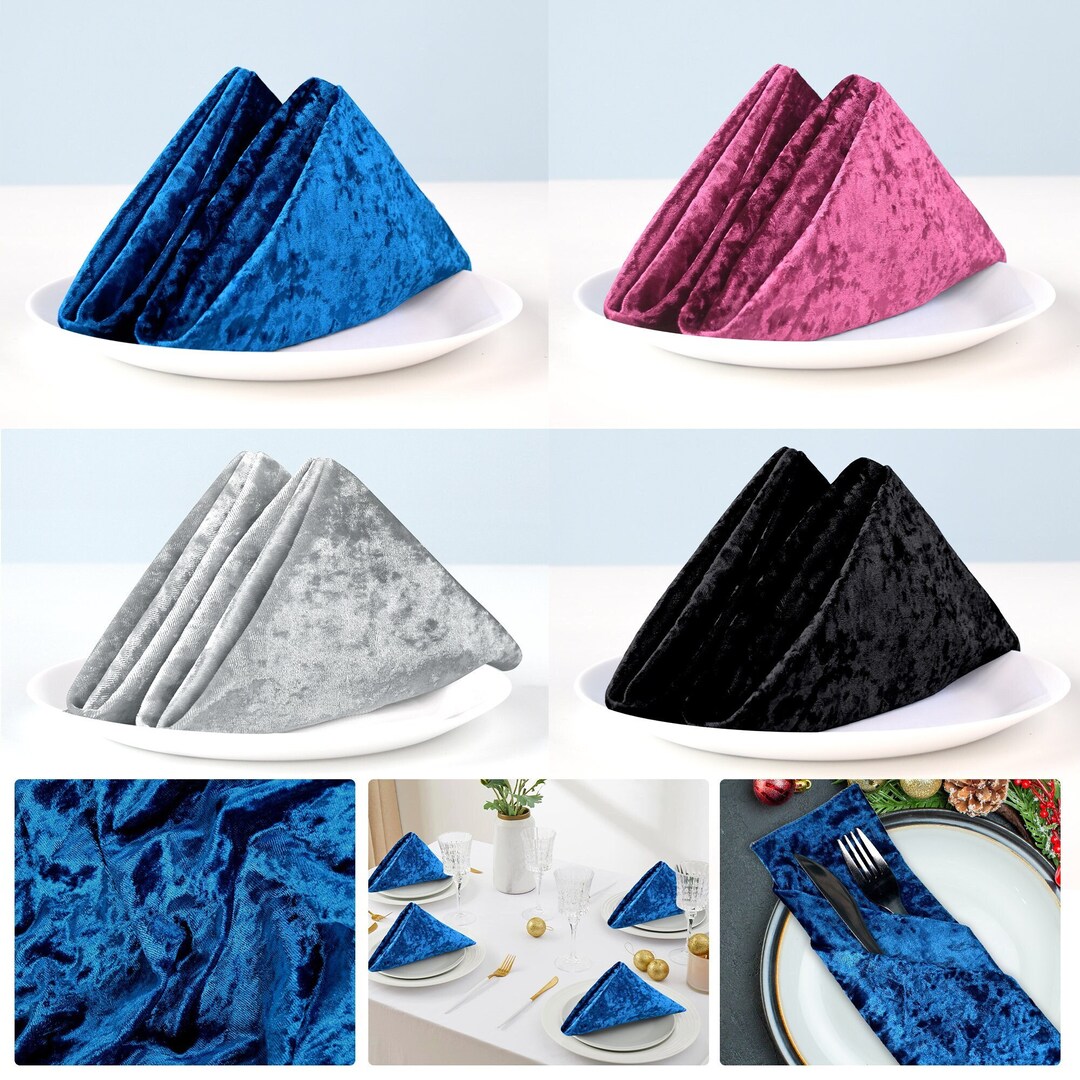 Table Napkins, Crushed Velvet Table Napkins Hemmed Edges Dining Table Napkins for Home Dining