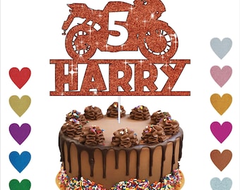 Personalized Motorbike Biker Birthday Cake Topper | Personalise with Any Name & Age | Personalized Birthday Cake Topper | Bike Cake Topper