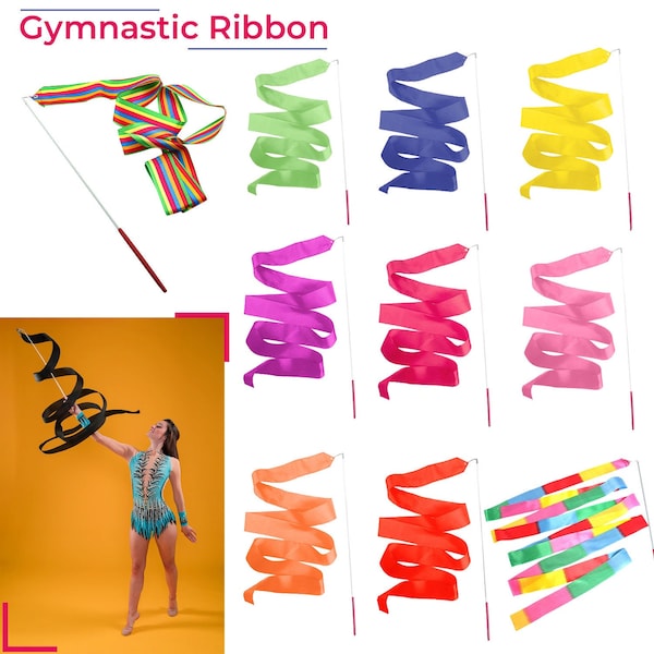 Dance Ribbons, Rhythmic Gymnastics Ribbons, Rhythmic Dance Ribbons with Twirling Dance Ribbon Rod for Kids, Dancing, Circus, Carnival