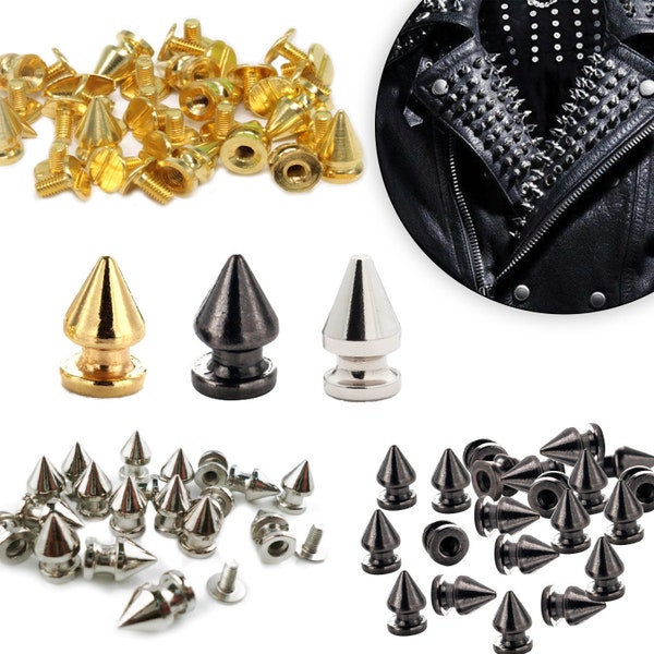 Punk Studs, Screw Back Punk Rivets, Tree Shape Punk Rivets, Gold/Silver Spike Studs, Cone Studs for Jeans, Jackets, Hats, Bracelets