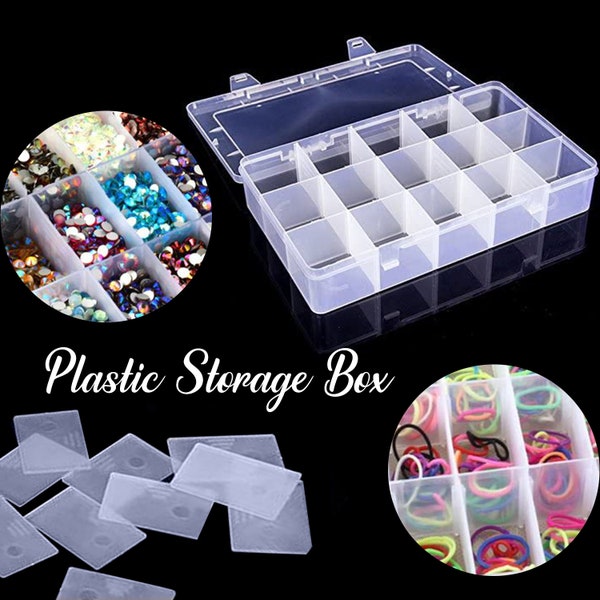 Boîte de rangement en plastique avec 15 compartiments réglables, boîte en plastique dur pour ranger des bijoux artisanaux, des perles, des boucles d'oreilles, des épingles à cheveux, des bagues