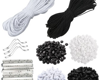 Elastic Cords and Toggles, String Band with White 100 Pieces Silicone Cord Toggles Adjustable Nose Strip Wire for Sewing Crafts Projects