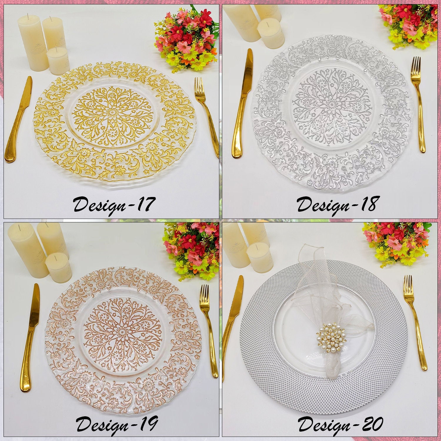 Decorative Charger Plates Rose Gold Beaded Design Glass Etsy