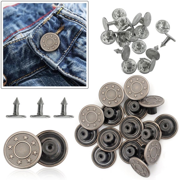 Metal Star Design Jeans Buttons, Tack Buttons, Replaceable Jean Button with Pin Back Rivets for jeans, Jackets, Skirts, Denim Shirts