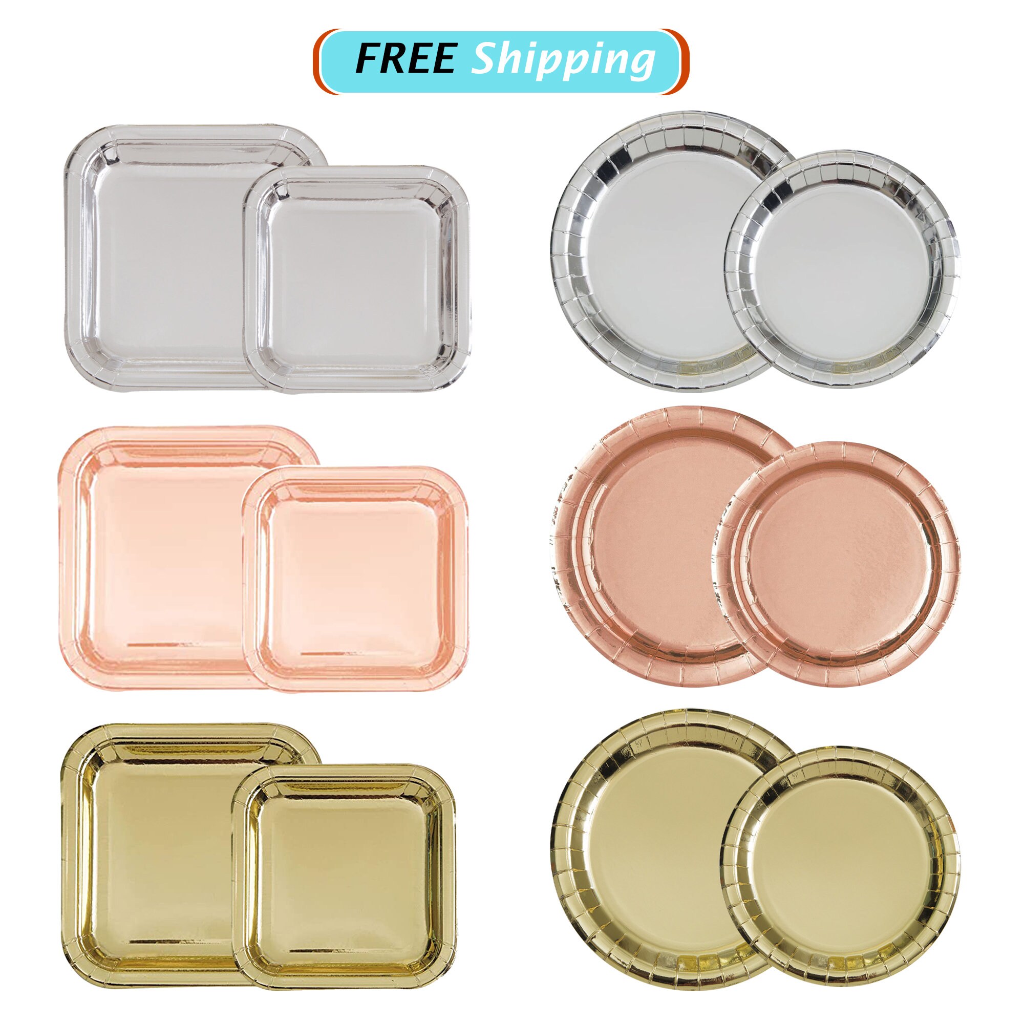 7 Disposable Round Paper Plates Shiny Metallic Paper Etsy UK