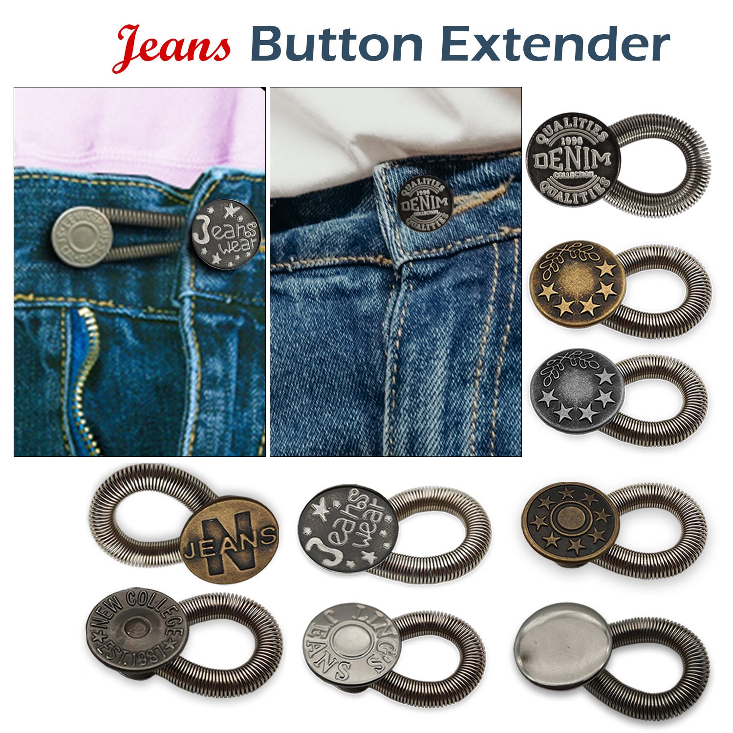 Removable Flexible Waist Buttons, Flexible Waist Button Pins, Extension Kit  for Denim Skirt Collar, Denim Button Pins for Seam Free Pants, Extra