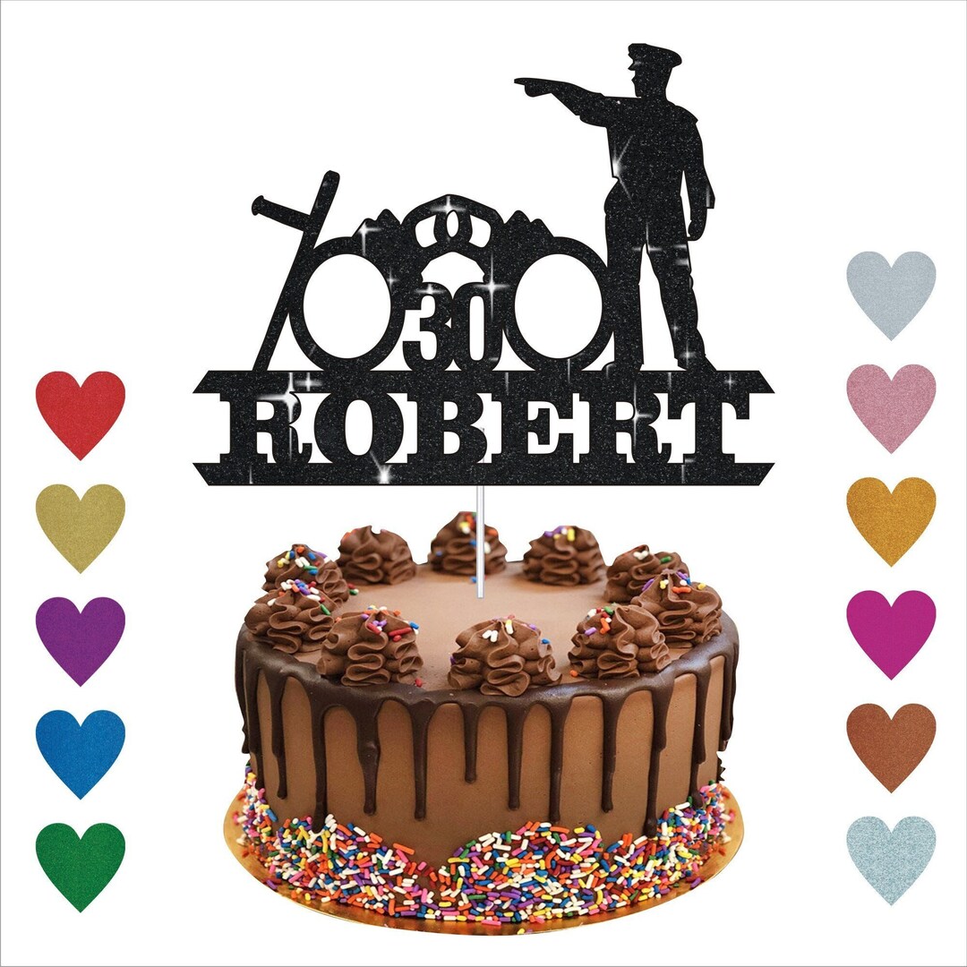 Personalized Policeman Cake Topper, Double Sided Glitter Police