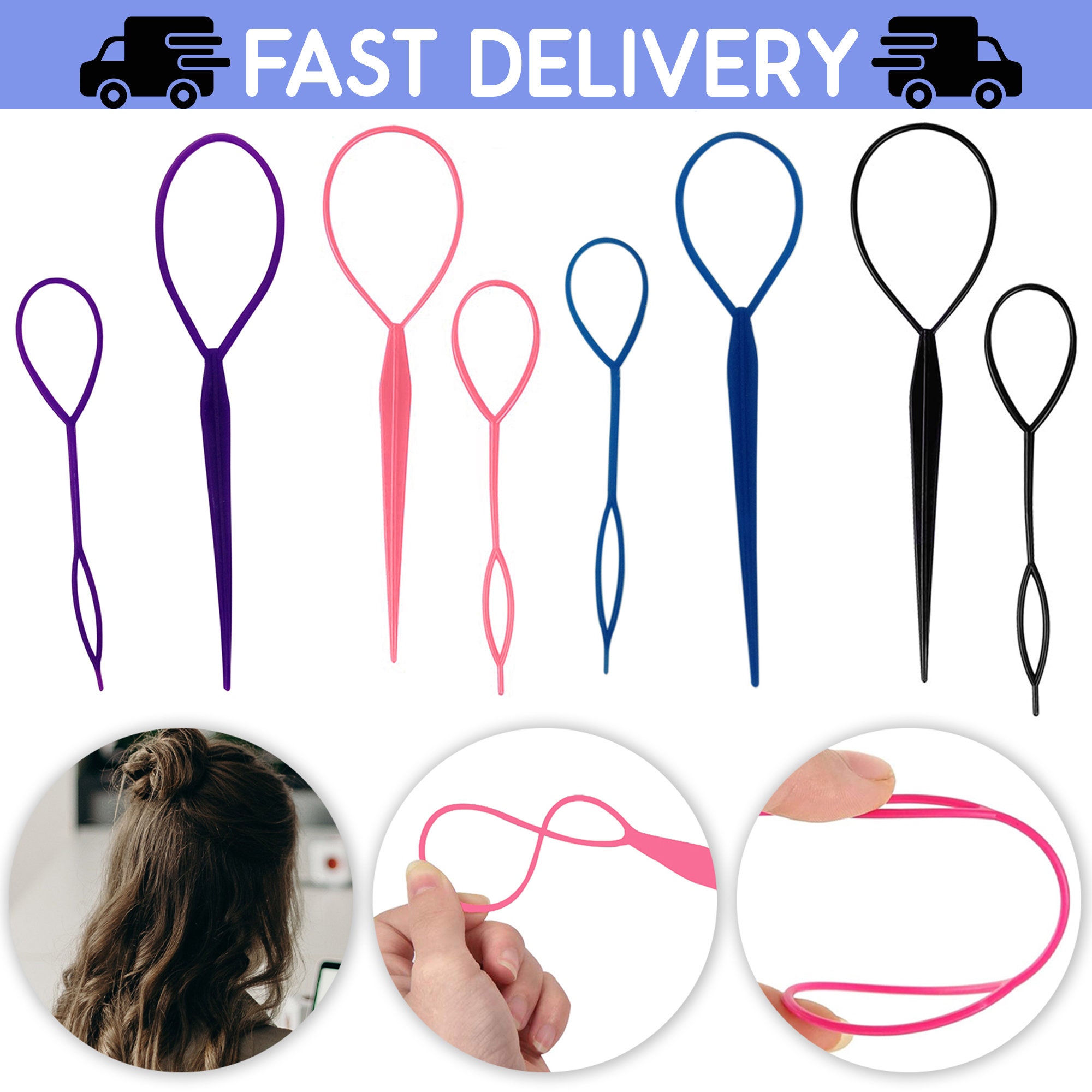 2 Pairs Hair Tail Tools, Hair Braid Accessories,French Braid Tool Loop for  Hair Styling, 2 pcs, 2 Colors 