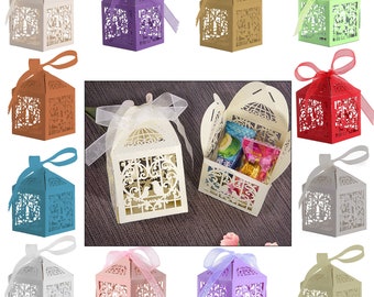 50 Uds./100 Uds. Cajas de dulces para regalo de boda con corte láser, corazón hueco de amor, recuerdo de boda, regalo de cumpleaños, caja de decoración navideña