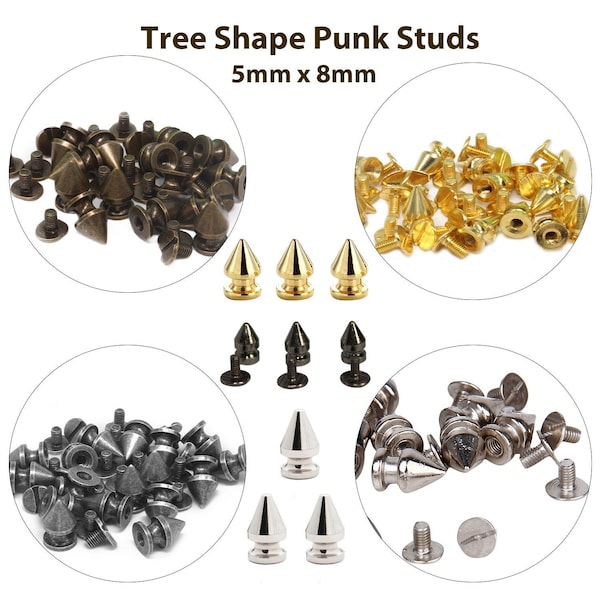 Punk Spike Studs, Punk Screw Back Rivets, Brass Cone Studs, Punk Studs, Tree Shape Punk Spike Studs for Jeans, Jacket, Shoes