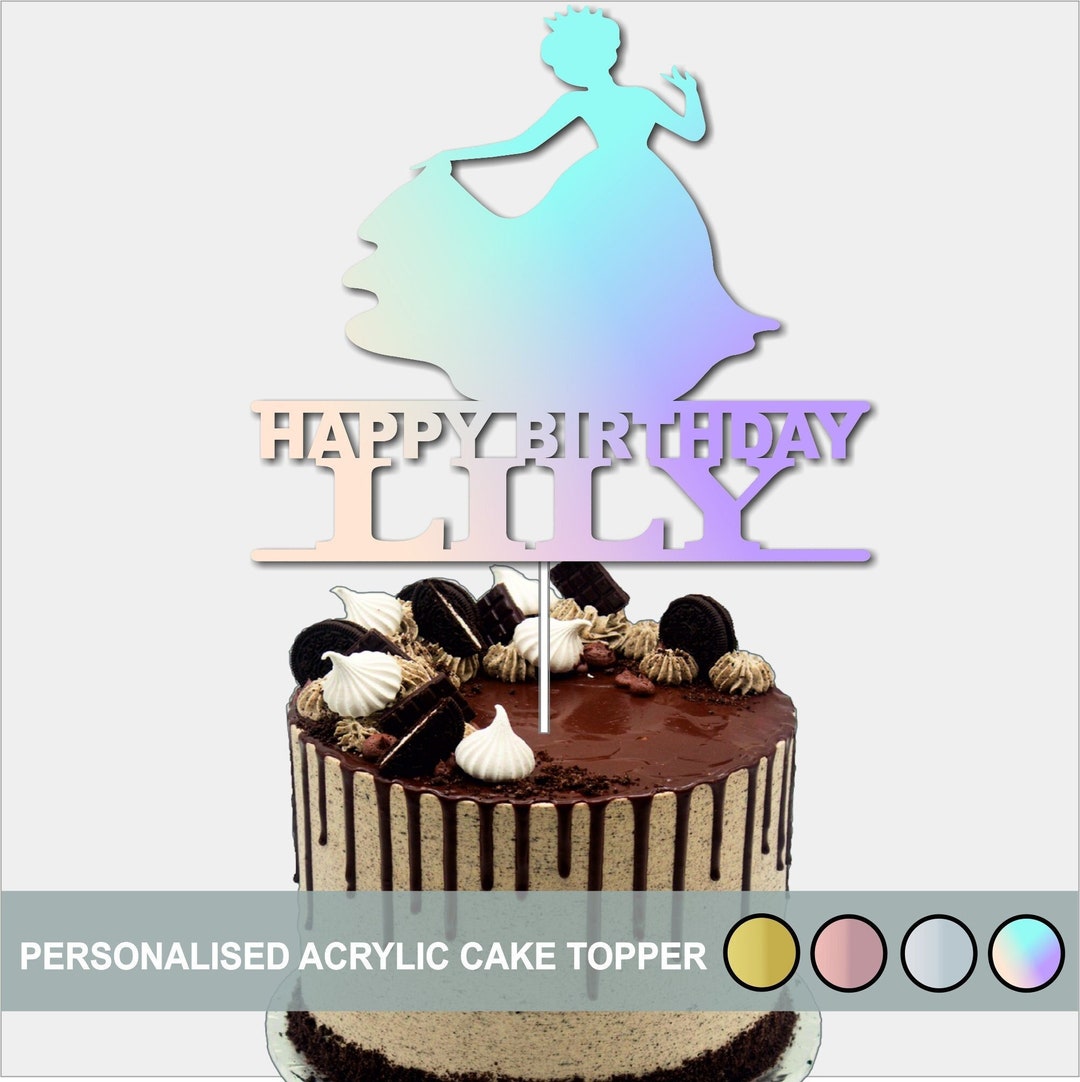 Princess Girl Happy Birthday Cake Topper, Acrylic Mirror Cake Topper ...
