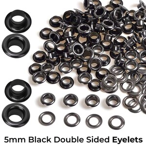 5mm Black Eyelets Grommets, Brass Eyelets Grommets, Double Sided Eyelets Grommets for Tarpaulin, Banner, Handbags, Pool Covers