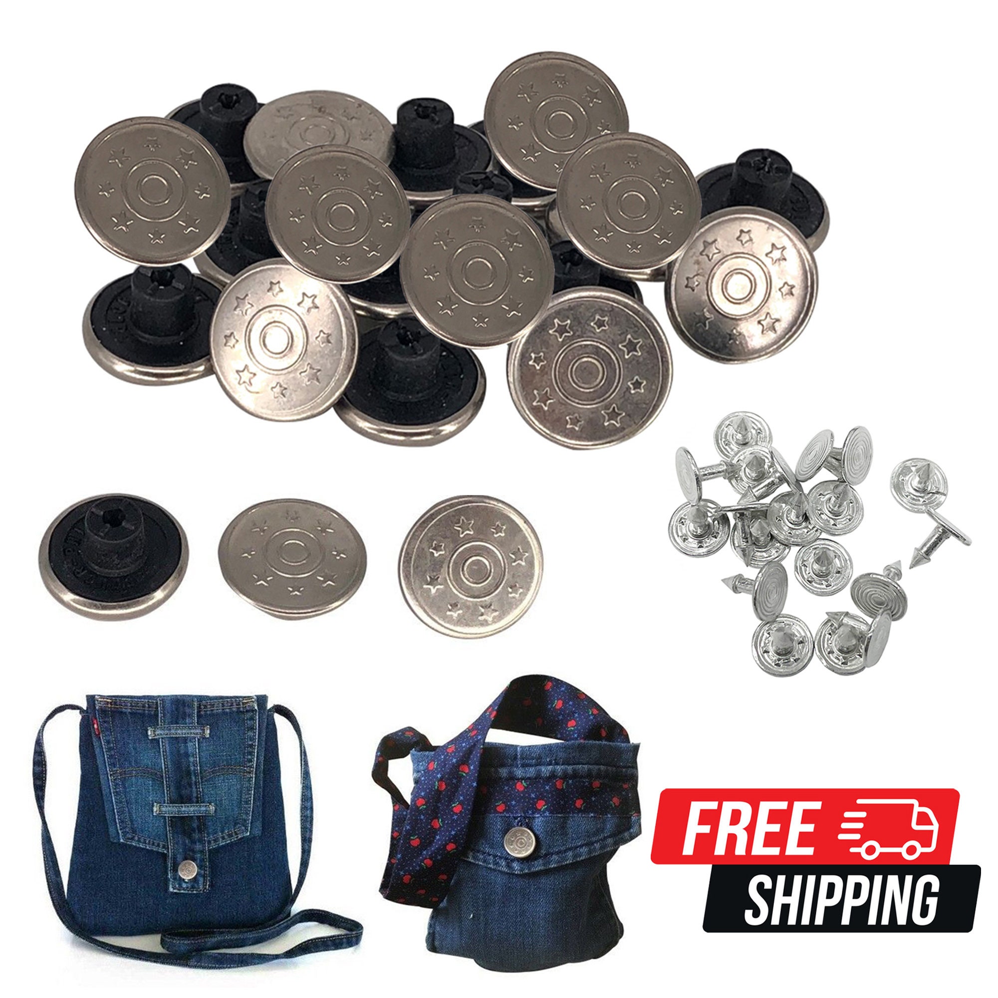 14mm Shiny Gunmetal Jeans Buttons With Pins Replacement Snap Fasteners for  Jackets, Clothes, Trousers, Sewing Knitting, Embellishments 