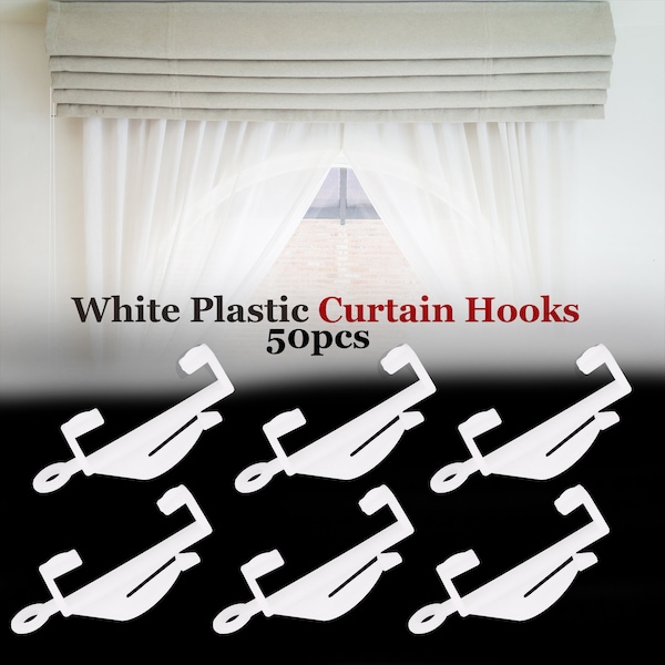 Curtain Tack Hooks, White Plastic Curtain Hooks, Curtain Track Glider, Curtain Rail Gliders, Curtain Sliding Hooks for Track Window, Shower