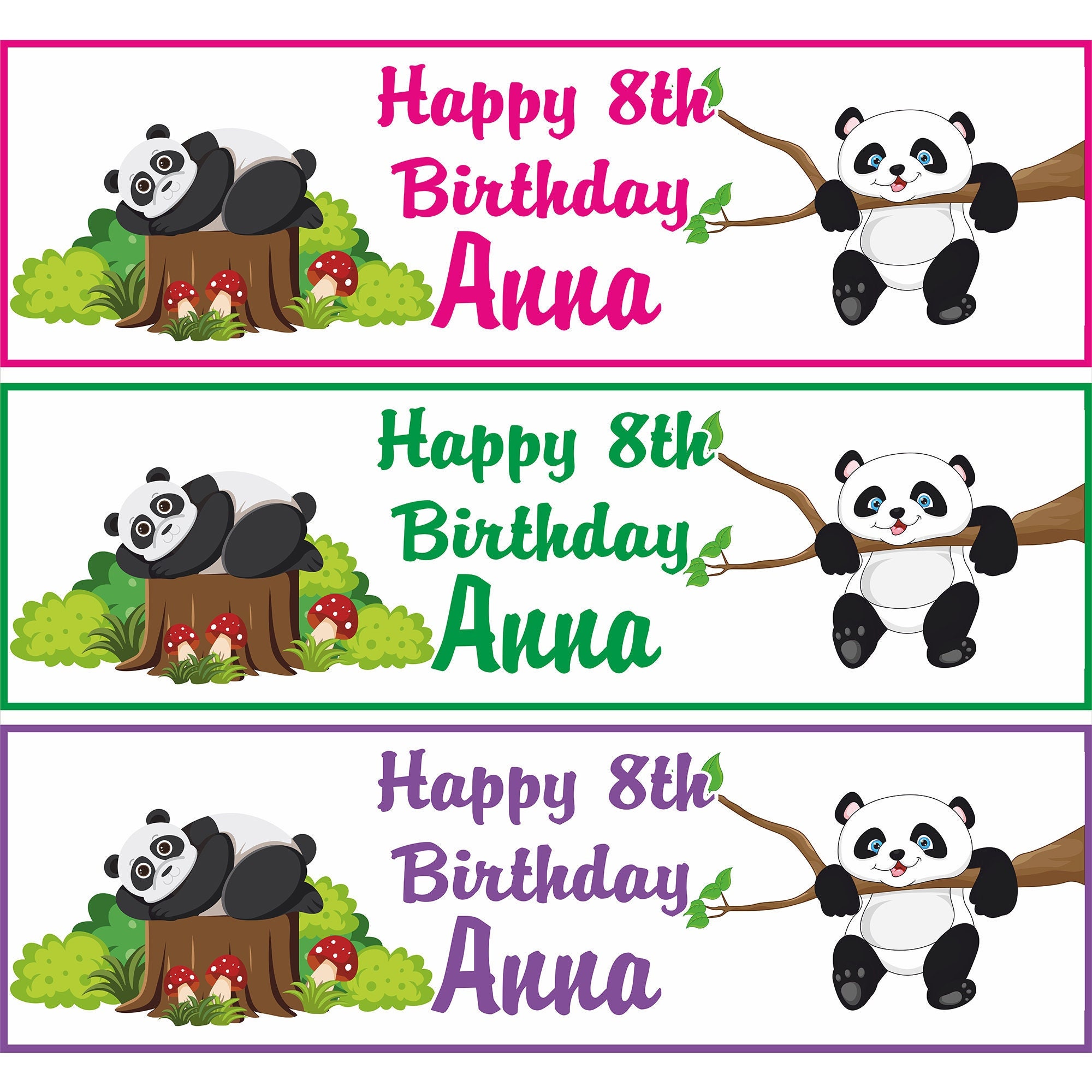 X2 Panda Happy Birthday Banner, Panda Banner, Panda Birthday Decoration