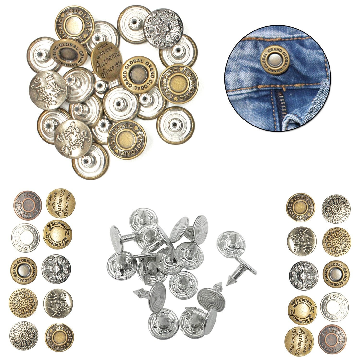 6pcs 17mm Antique Silver Jeans Denim Buttons Hammer Press on