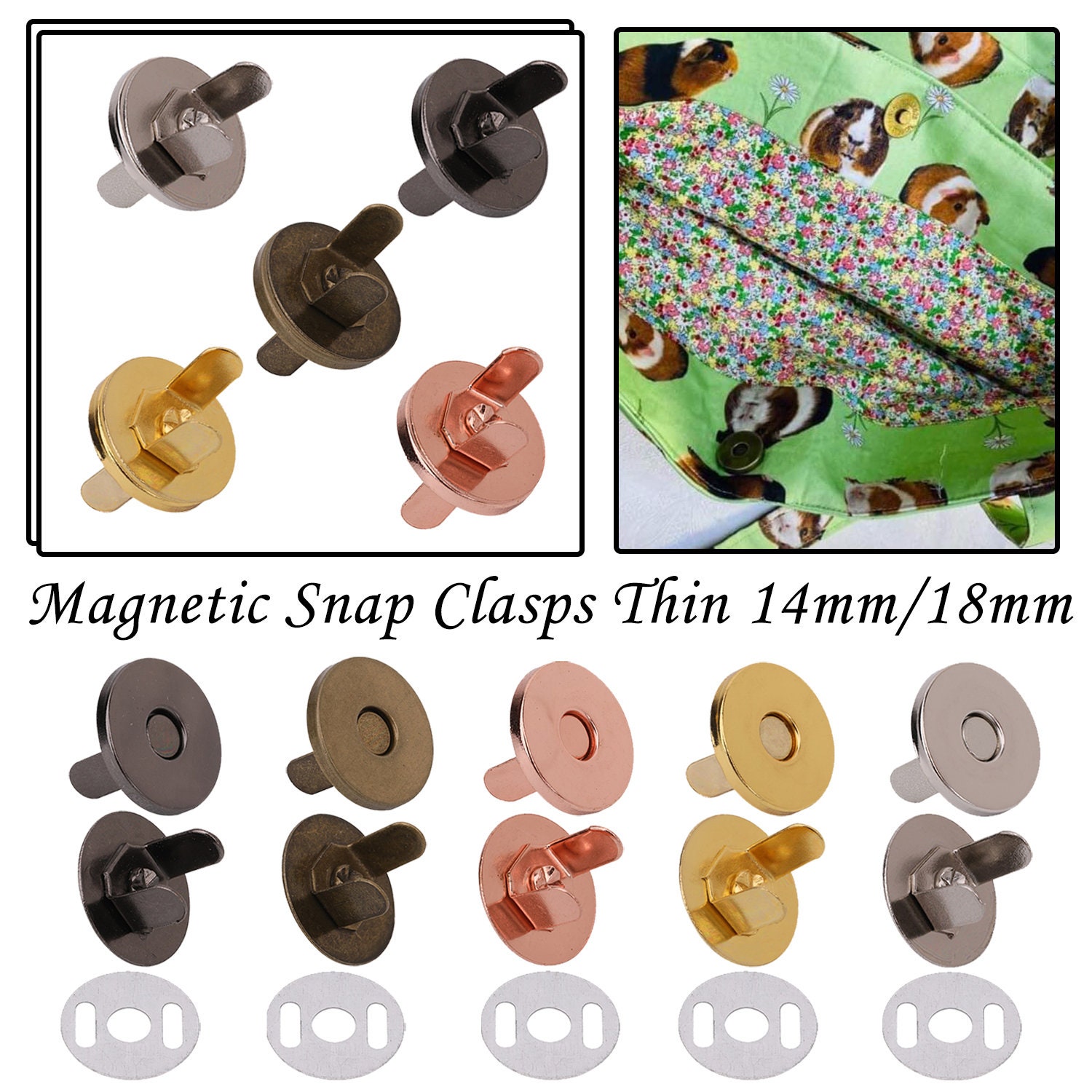10pcs 14mm Magnetic Snap Button Clasps Ultrathin Metal Clap Buttons for Handbag Purses Bags Clothes Making