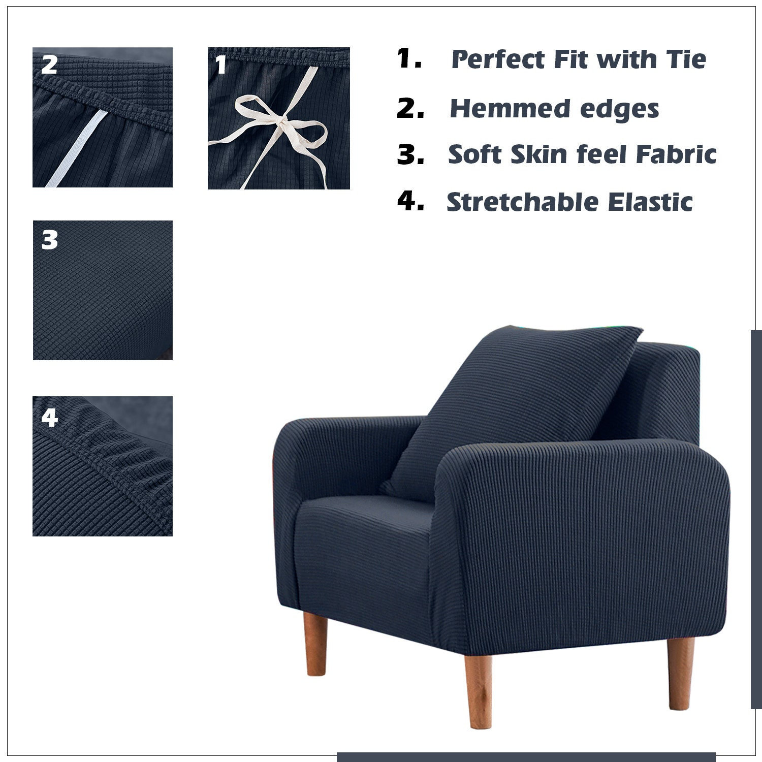 Velvet Stretch Armchair Covers, Spandex Stretchy Couch Slipcovers