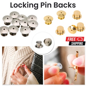 Packs of Enamel Pin Locking Pin Back Gold or Silver Spring Loaded No Tool Pin  Back Clutch Top Hat Pinback 