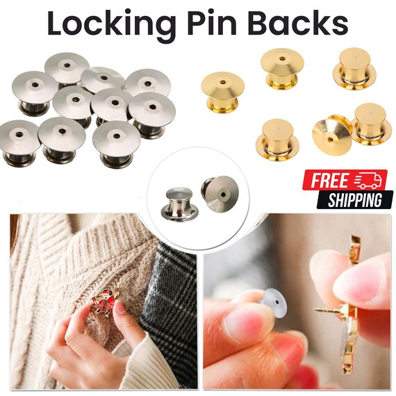 Locking Pin Backs, Metal Pin Locks, Pin Back Clasps, Back Metal Pins,  Replacement Pin Backs for DIY Craft, Clothing, Brooch, Badges 