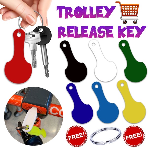 2-Shopping Trolley Keys, Coin, Token, Keyring, Quick Release, Removable 7 different colours