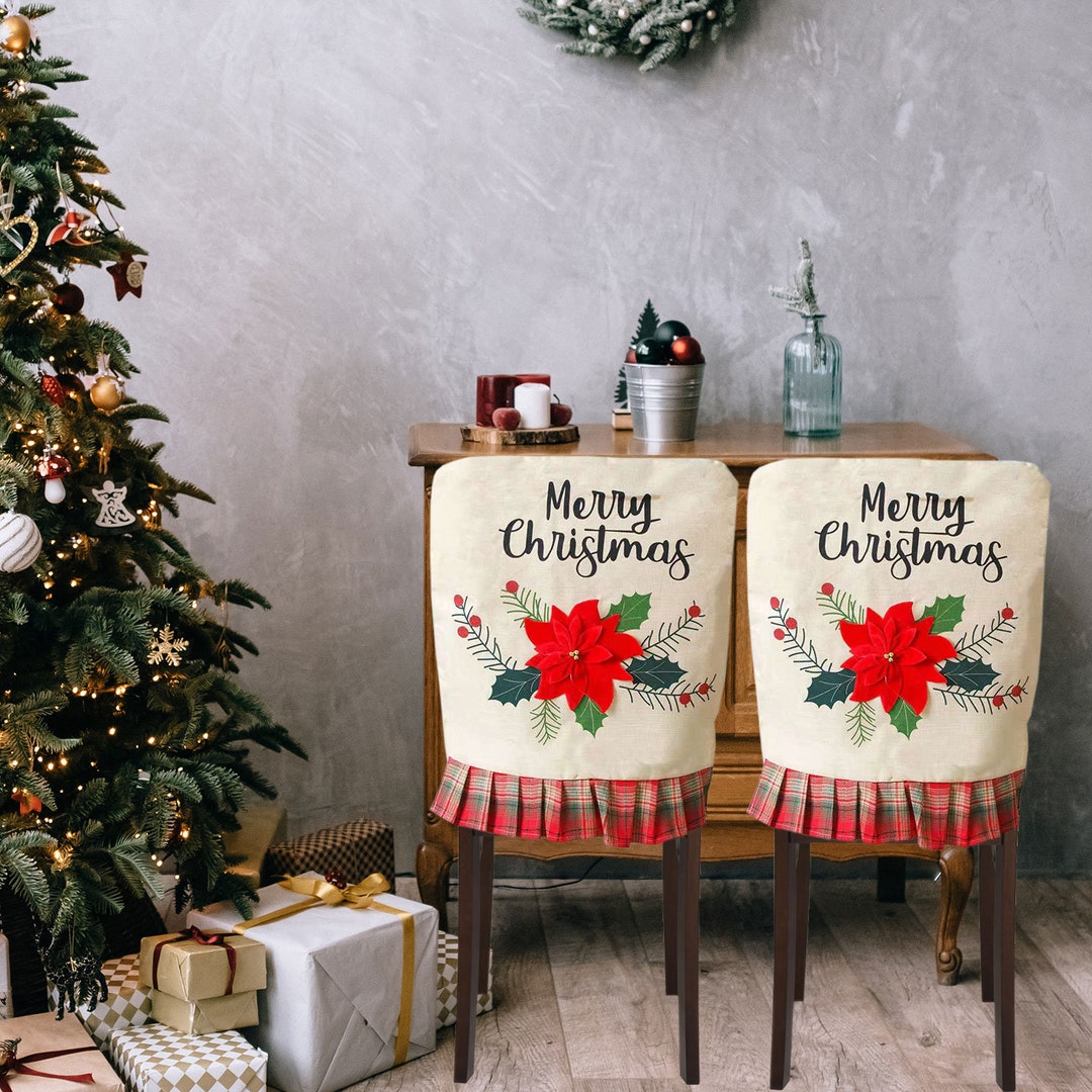 Christmas Chair Back Covers Poinsettia Flower Christmas Etsy