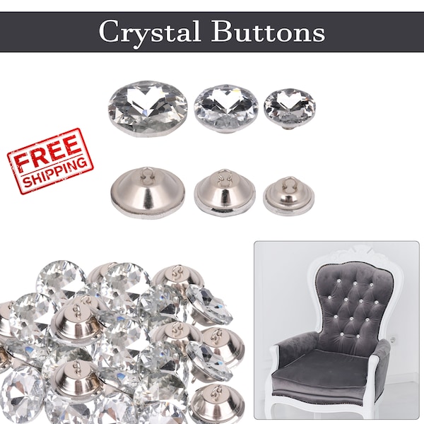 Boutons ronds en verre cristal taillé en losanges Bouton rond en strass avec anneau pour couture, capitonnage de canapé, tête de lit, travaux manuels