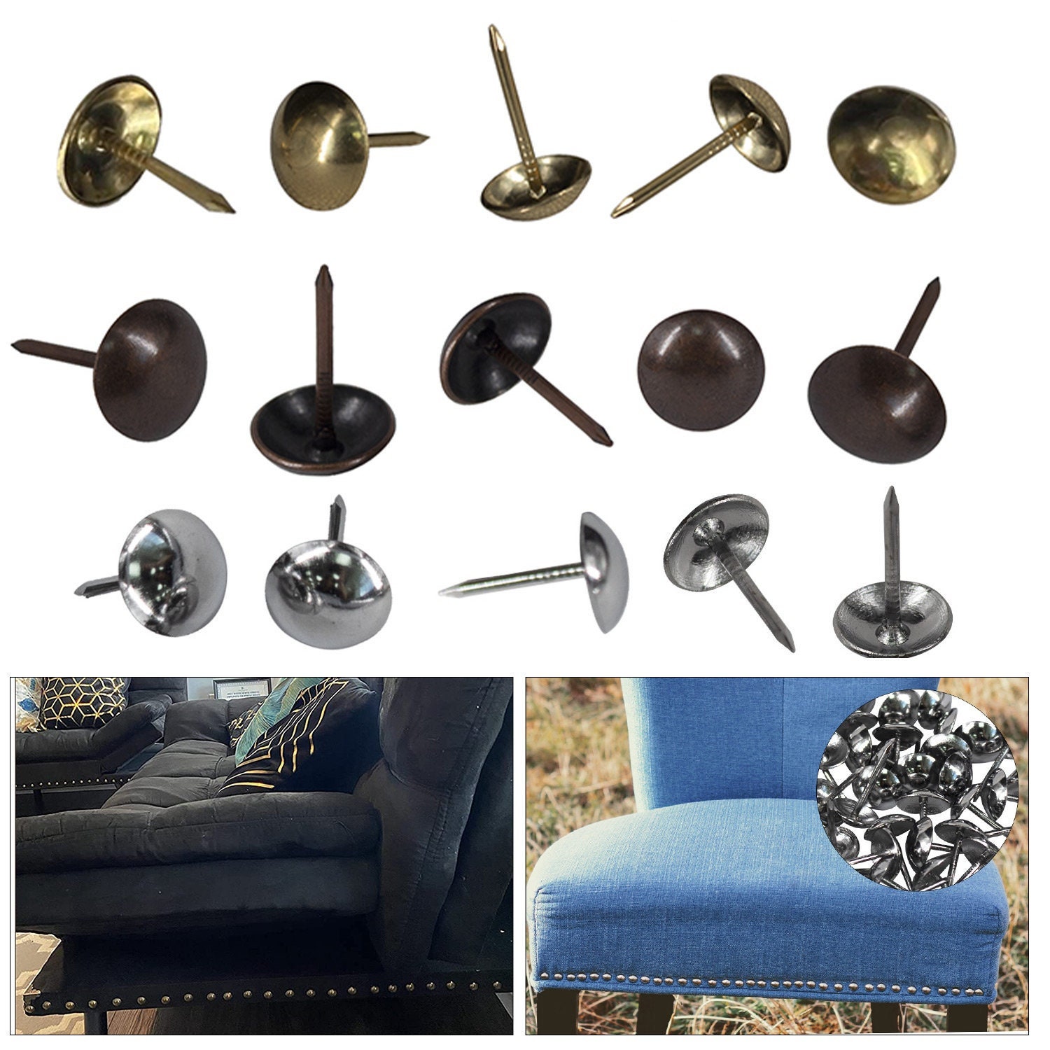 Golden Color Round Flat Head Upholstery Tacks/thumb Tacks/chair Seat Tacks/upholstery  Decorative Nails/tacks 50 Pcs 15mmx18mm UN37 