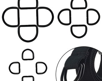 Black Metal D Ring, Semi-Circular Rings, Non-Welded Loop Buckles, Multi-Purpose D Shape Ring for Handbag Backpack Strap Belt, Dog Collars